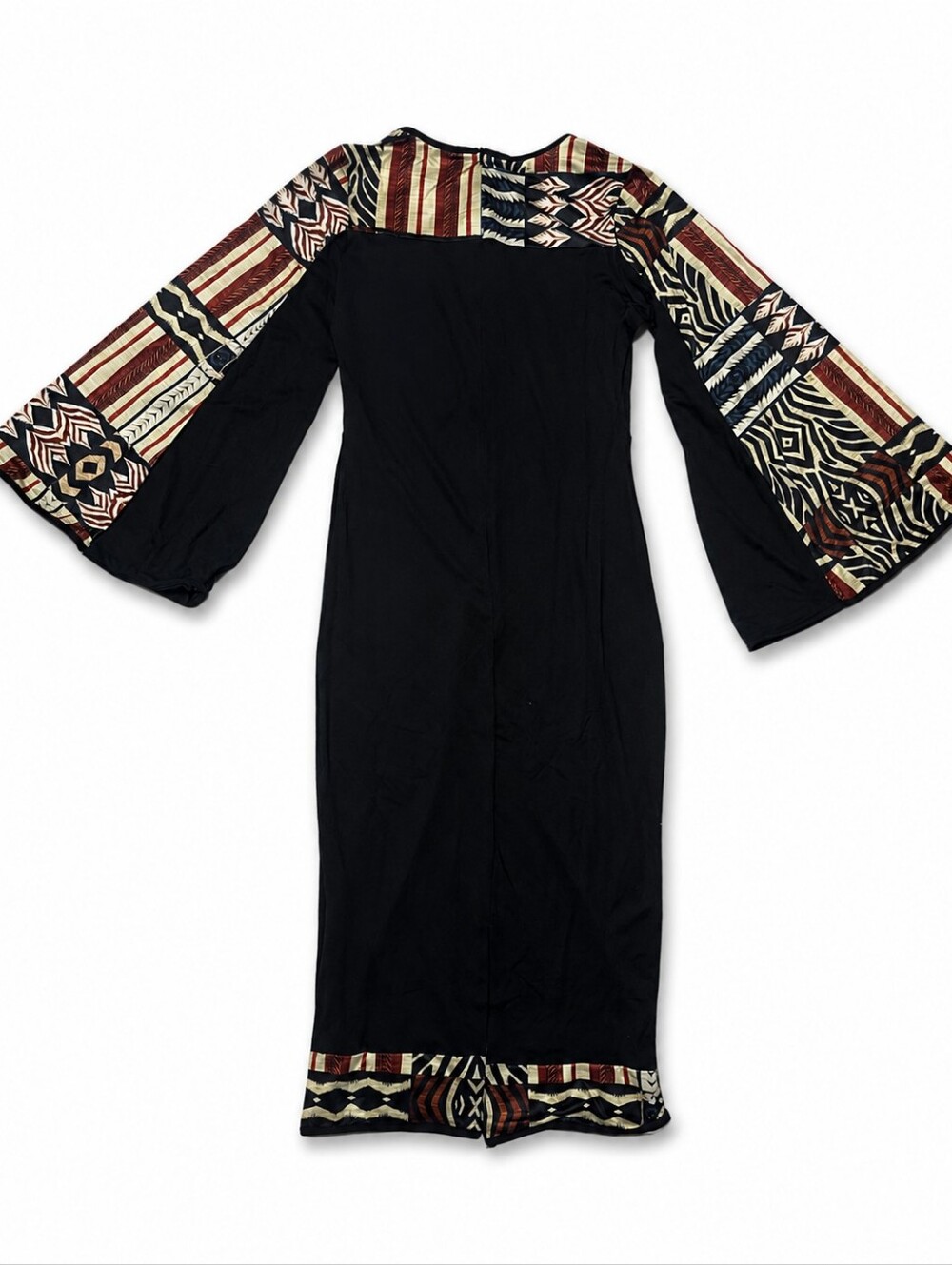 Black Boho Tribal Print Bell Sleeve Maxi Dress Size Small NWOT - Picture 4 of 6